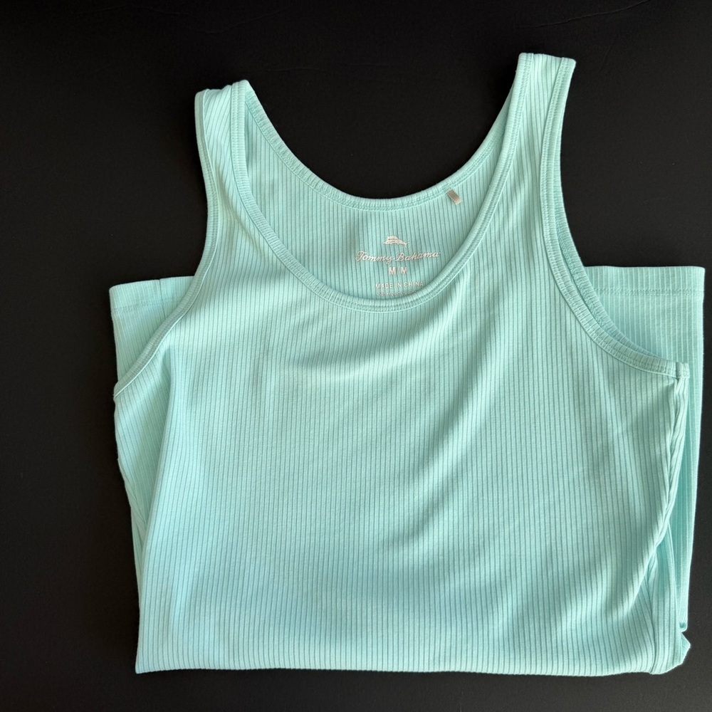 Tommy Bahama seaglass blue ribbed scoop neck tank size medium EUC - Picture 3 of 4
